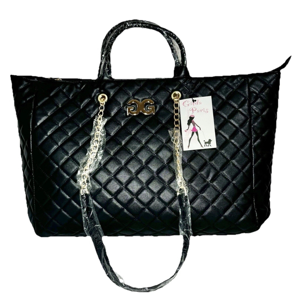 Gilda Paris NWT Black Quilted "G" Logo Quilted Tote MSRP $199 - Picture 4 of 14